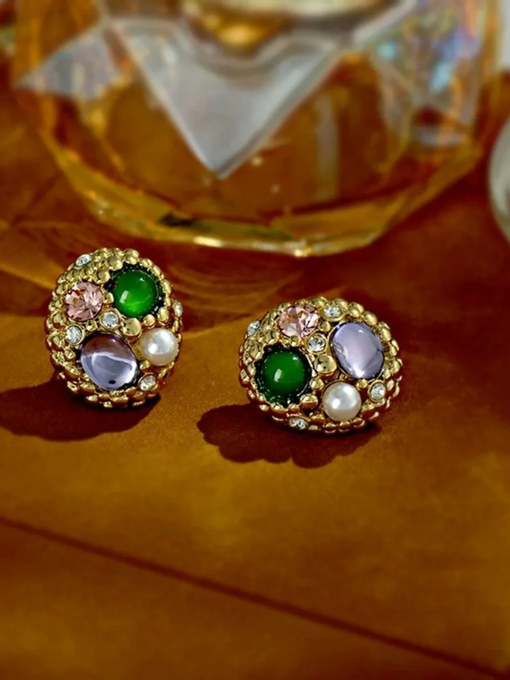 Vintage Gemstone Cluster Stud Earrings